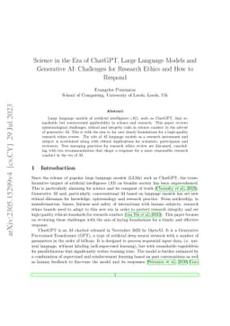 Science in the Era of ChatGPT, Large Language Models and Generative AI:
  Challenges for Research Ethics and How to Respond