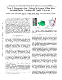 Towards Biomechanics-Aware Design of a Steerable Drilling Robot for
  Spinal Fixation Procedures with Flexible Pedicle Screws