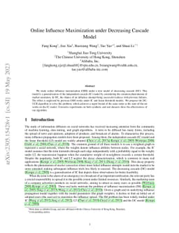 Online Influence Maximization under Decreasing Cascade Model