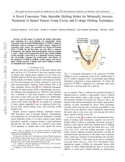 A Novel Concentric Tube Steerable Drilling Robot for Minimally Invasive
  Treatment of Spinal Tumors Using Cavity and U-shape Drilling Techniques