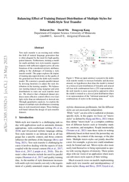 Balancing Effect of Training Dataset Distribution of Multiple Styles for
  Multi-Style Text Transfer