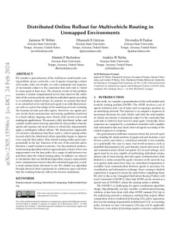 Distributed Online Rollout for Multivehicle Routing in Unmapped
  Environments