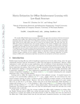 Matrix Estimation for Offline Reinforcement Learning with Low-Rank
  Structure