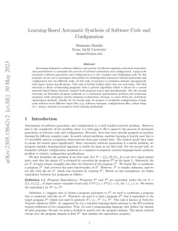 Learning-Based Automatic Synthesis of Software Code and Configuration