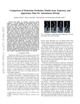 Comparison of Pedestrian Prediction Models from Trajectory and
  Appearance Data for Autonomous Driving