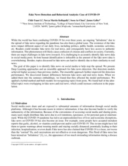 Fake News Detection and Behavioral Analysis: Case of COVID-19