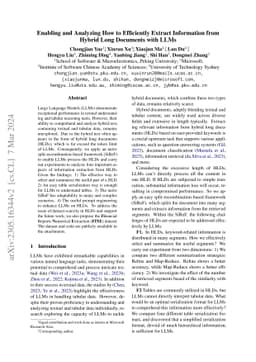 Enabling and Analyzing How to Efficiently Extract Information from
  Hybrid Long Documents with LLMs