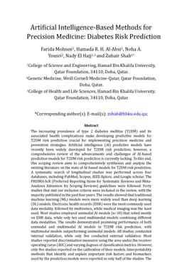 Artificial Intelligence-Based Methods for Precision Medicine: Diabetes
  Risk Prediction