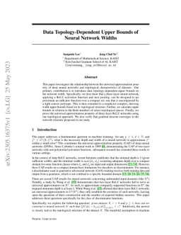 Data Topology-Dependent Upper Bounds of Neural Network Widths