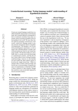 Counterfactual reasoning: Testing language models' understanding of
  hypothetical scenarios