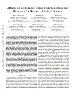 Attacks on Continuous Chaos Communication and Remedies for Resource
  Limited Devices