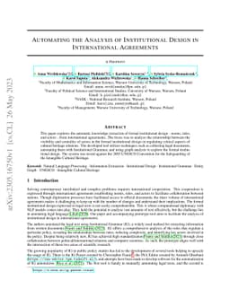 Automating the Analysis of Institutional Design in International
  Agreements
