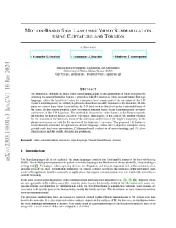 Motion-Based Sign Language Video Summarization using Curvature and
  Torsion