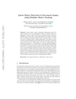 Linear Object Detection in Document Images using Multiple Object
  Tracking