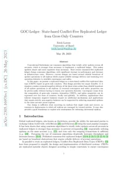 GOC-Ledger: State-based Conflict-Free Replicated Ledger from Grow-Only
  Counters