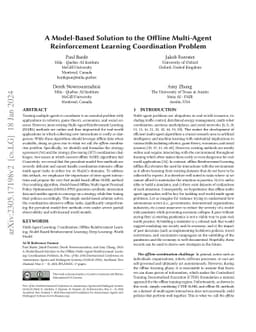 A Model-Based Solution to the Offline Multi-Agent Reinforcement Learning
  Coordination Problem