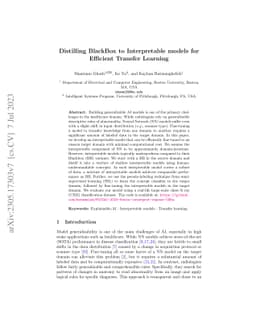 Distilling BlackBox to Interpretable models for Efficient Transfer
  Learning