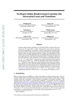 No-Regret Online Reinforcement Learning with Adversarial Losses and
  Transitions