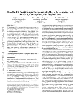 How Do UX Practitioners Communicate AI as a Design Material? Artifacts,
  Conceptions, and Propositions