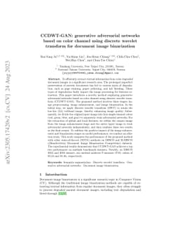 CCDWT-GAN: Generative Adversarial Networks Based on Color Channel Using
  Discrete Wavelet Transform for Document Image Binarization