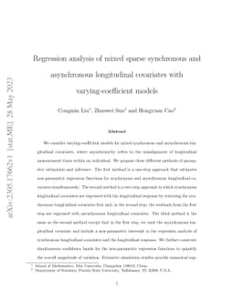 Regression analysis of mixed sparse synchronous and asynchronous
  longitudinal covariates with varying-coefficient models