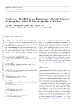 GridFormer: Residual Dense Transformer with Grid Structure for Image
  Restoration in Adverse Weather Conditions