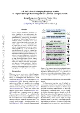 Ask an Expert: Leveraging Language Models to Improve Strategic Reasoning
  in Goal-Oriented Dialogue Models