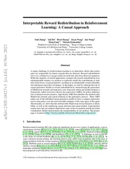 Interpretable Reward Redistribution in Reinforcement Learning: A Causal
  Approach