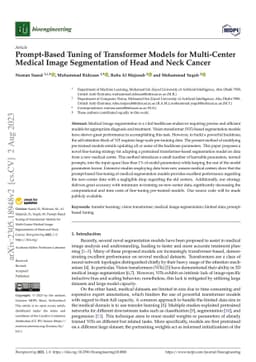 Prompt-Based Tuning of Transformer Models for Multi-Center Medical Image
  Segmentation of Head and Neck Cancer