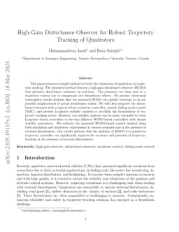 High-Gain Disturbance Observer for Robust Trajectory Tracking of
  Quadrotors
