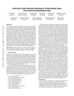 Inferring Private Personal Attributes of Virtual Reality Users from Head
  and Hand Motion Data