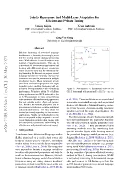 Jointly Reparametrized Multi-Layer Adaptation for Efficient and Private
  Tuning
