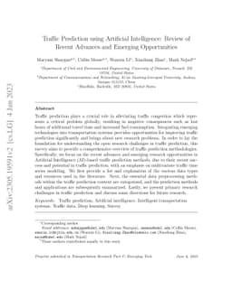 Traffic Prediction using Artificial Intelligence: Review of Recent
  Advances and Emerging Opportunities