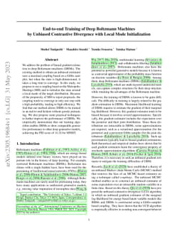 End-to-end Training of Deep Boltzmann Machines by Unbiased Contrastive
  Divergence with Local Mode Initialization