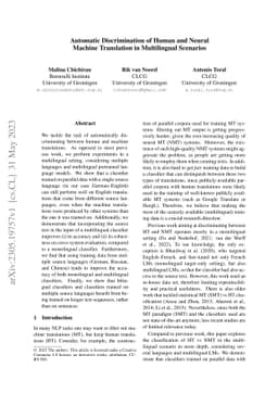 Automatic Discrimination of Human and Neural Machine Translation in
  Multilingual Scenarios