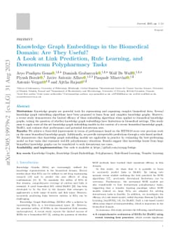 Knowledge Graph Embeddings in the Biomedical Domain: Are They Useful? A
  Look at Link Prediction, Rule Learning, and Downstream Polypharmacy Tasks