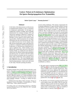Lottery Tickets in Evolutionary Optimization: On Sparse
  Backpropagation-Free Trainability