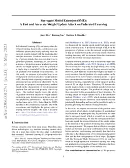 Surrogate Model Extension (SME): A Fast and Accurate Weight Update
  Attack on Federated Learning