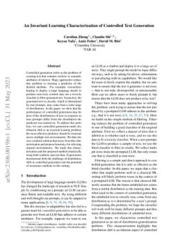 An Invariant Learning Characterization of Controlled Text Generation