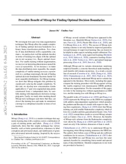 Provable Benefit of Mixup for Finding Optimal Decision Boundaries