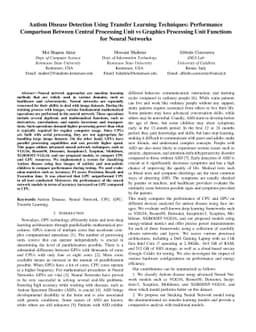 Autism Disease Detection Using Transfer Learning Techniques: Performance
  Comparison Between Central Processing Unit vs Graphics Processing Unit
  Functions for Neural Networks