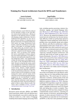 Training-free Neural Architecture Search for RNNs and Transformers