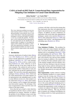CAISA at SemEval-2023 Task 8: Counterfactual Data Augmentation for
  Mitigating Class Imbalance in Causal Claim Identification