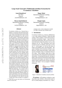 Large Scale Generative Multimodal Attribute Extraction for E-commerce
  Attributes