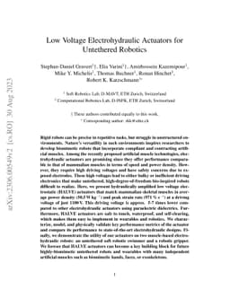 Low Voltage Electrohydraulic Actuators for Untethered Robotics