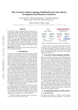 How Generative Spoken Language Modeling Encodes Noisy Speech:
  Investigation from Phonetics to Syntactics