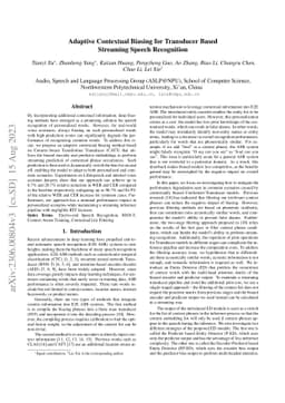 Adaptive Contextual Biasing for Transducer Based Streaming Speech
  Recognition