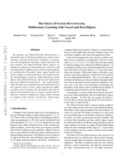 The ObjectFolder Benchmark: Multisensory Learning with Neural and Real
  Objects