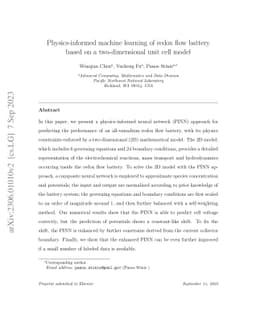 Physics-informed machine learning of redox flow battery based on a
  two-dimensional unit cell model