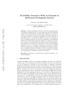 AI Liability Insurance With an Example in AI-Powered E-diagnosis System